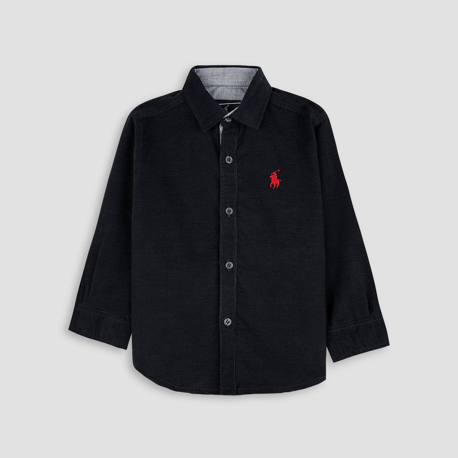 Boy's Plain Black Shirt For Winter