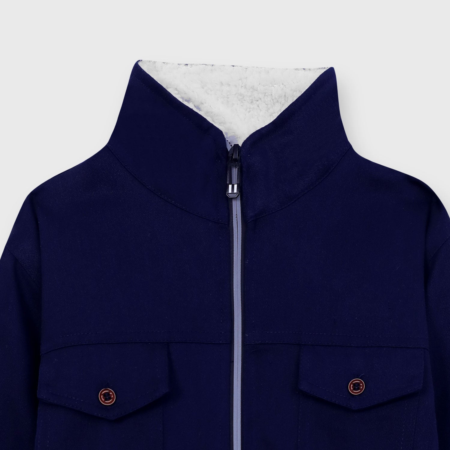 Navy Cotton Twill With Fur Jacket