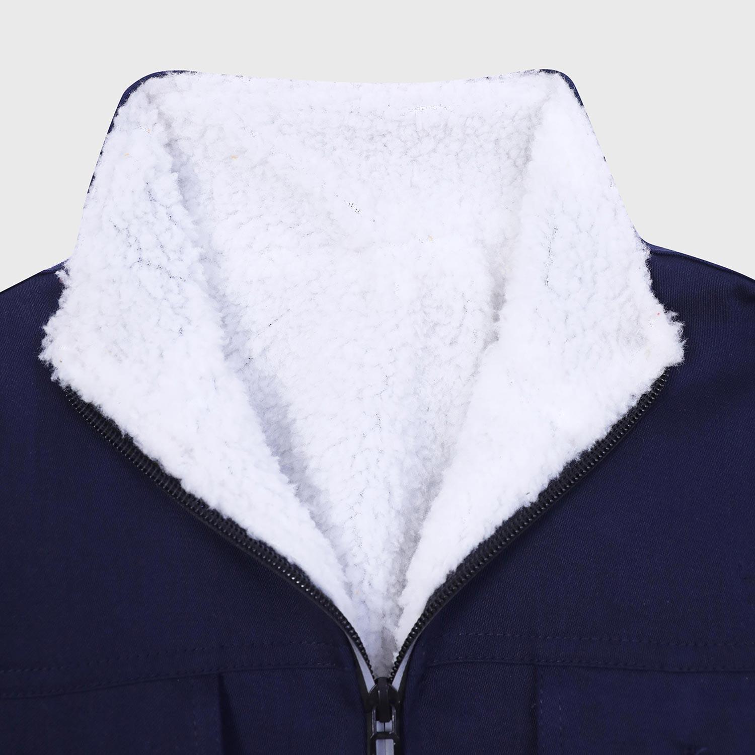 Navy Cotton Twill With Fur Jacket