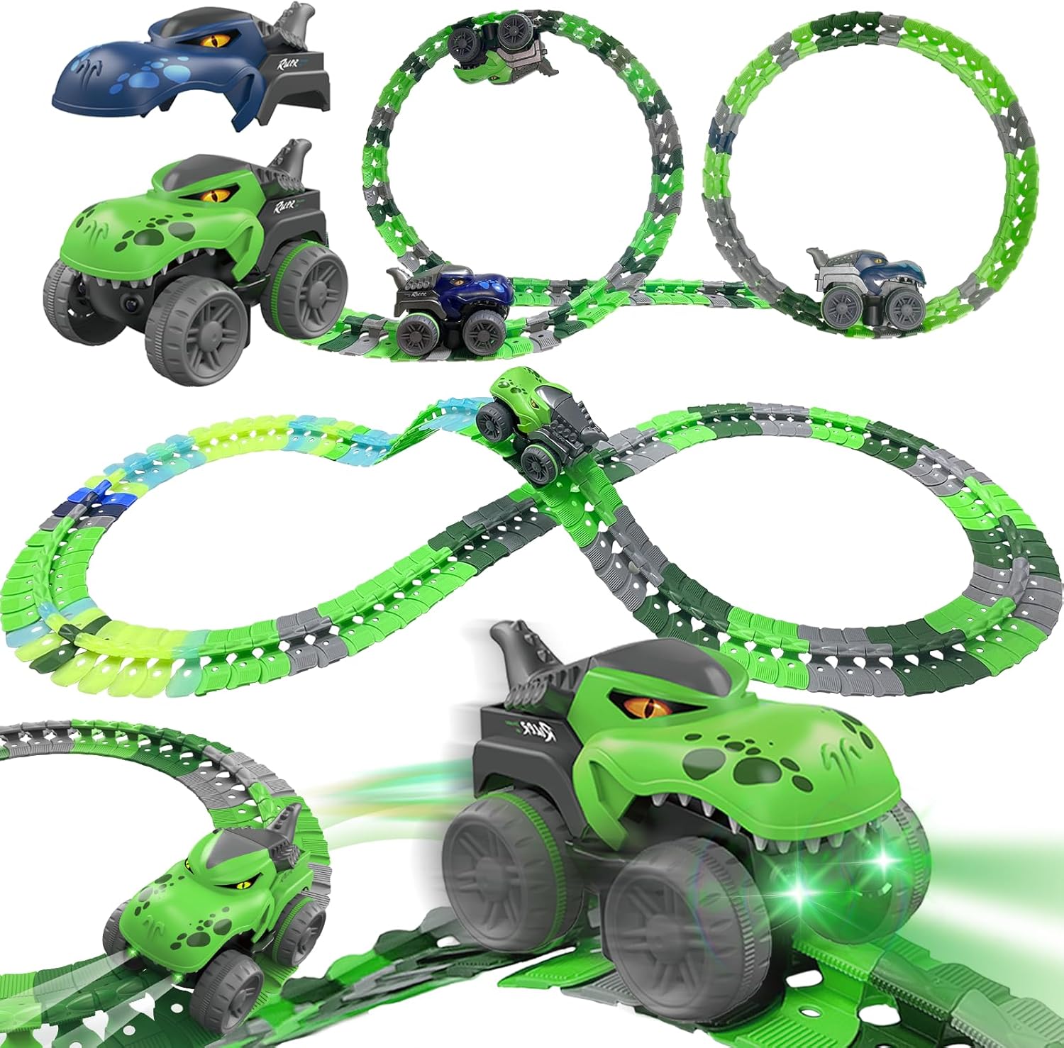 138 Pcs Dinosaur Race With Interchangeable Different Car Shell