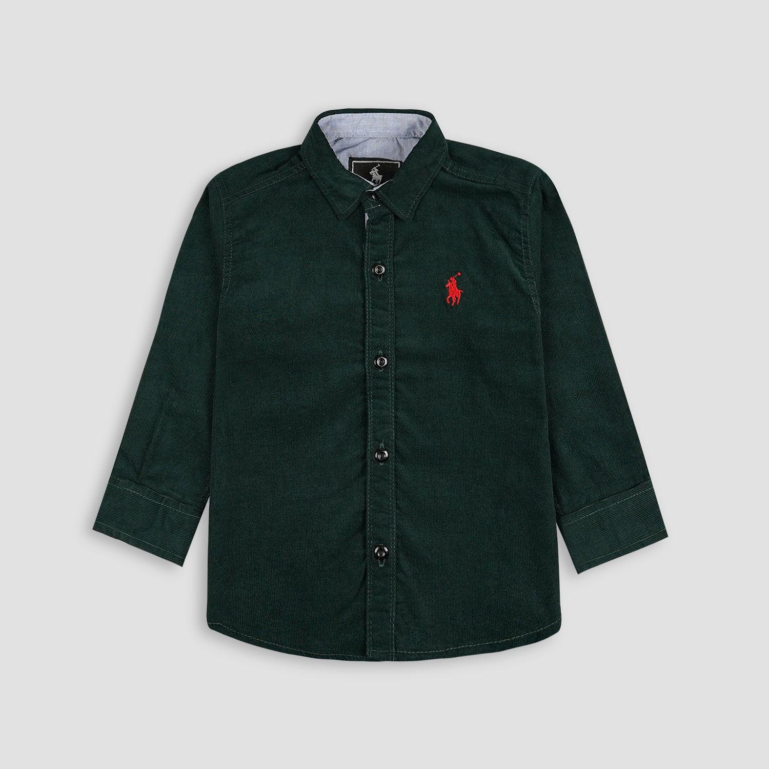 Boy's Plain Dark Green Shirt For Winter