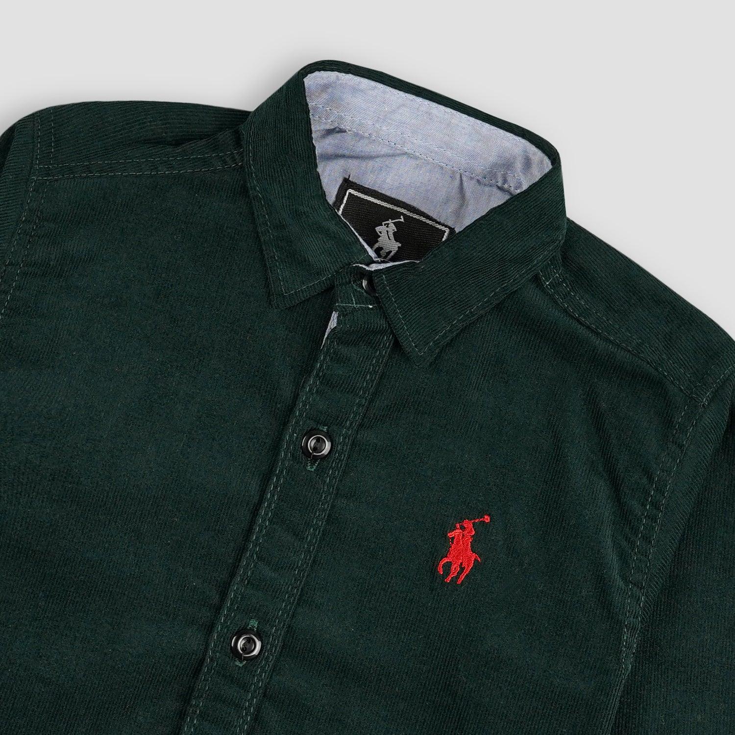 Boy's Plain Dark Green Shirt For Winter