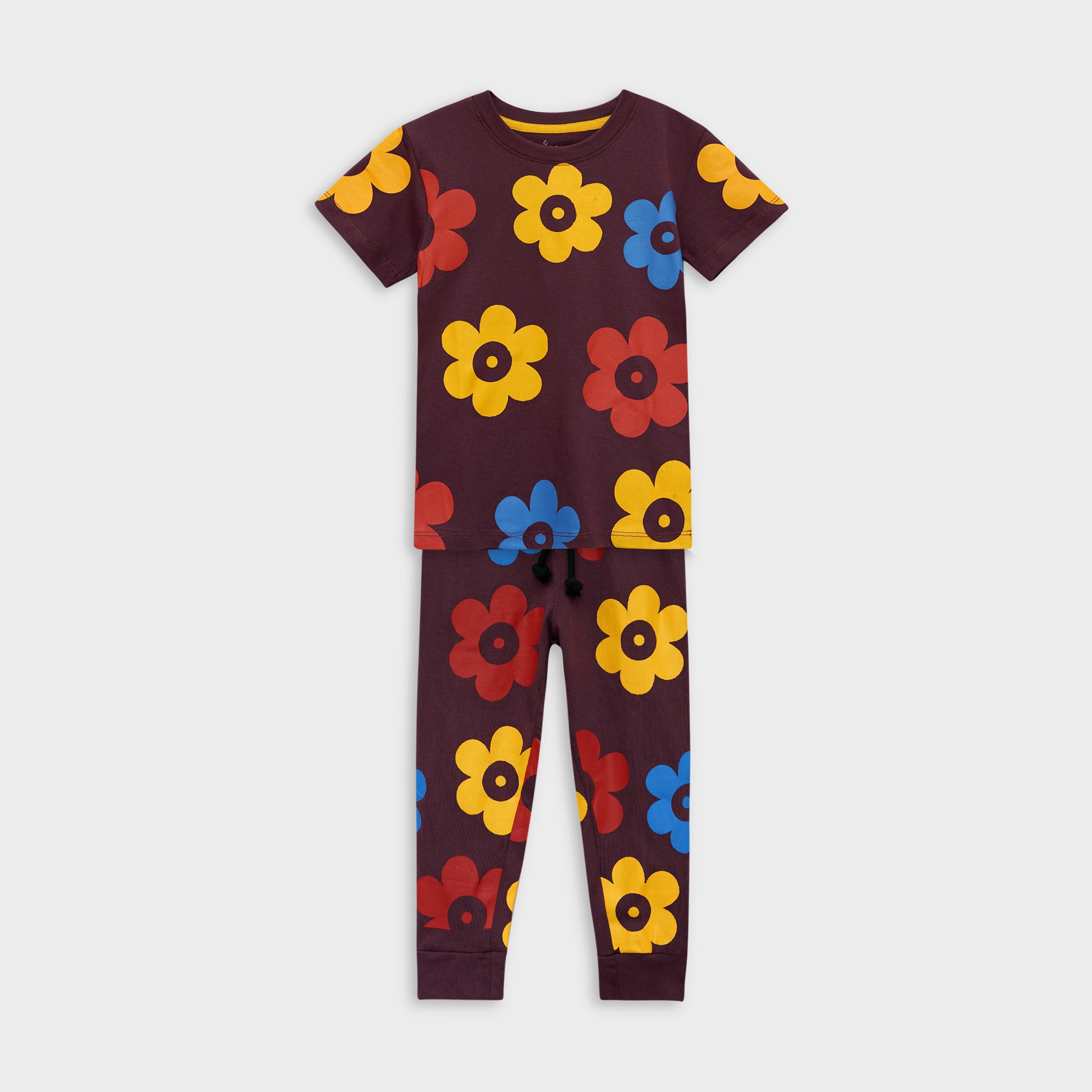 All Over Flower Print Girl Summer Cotton T-Shirt & Trouser Set