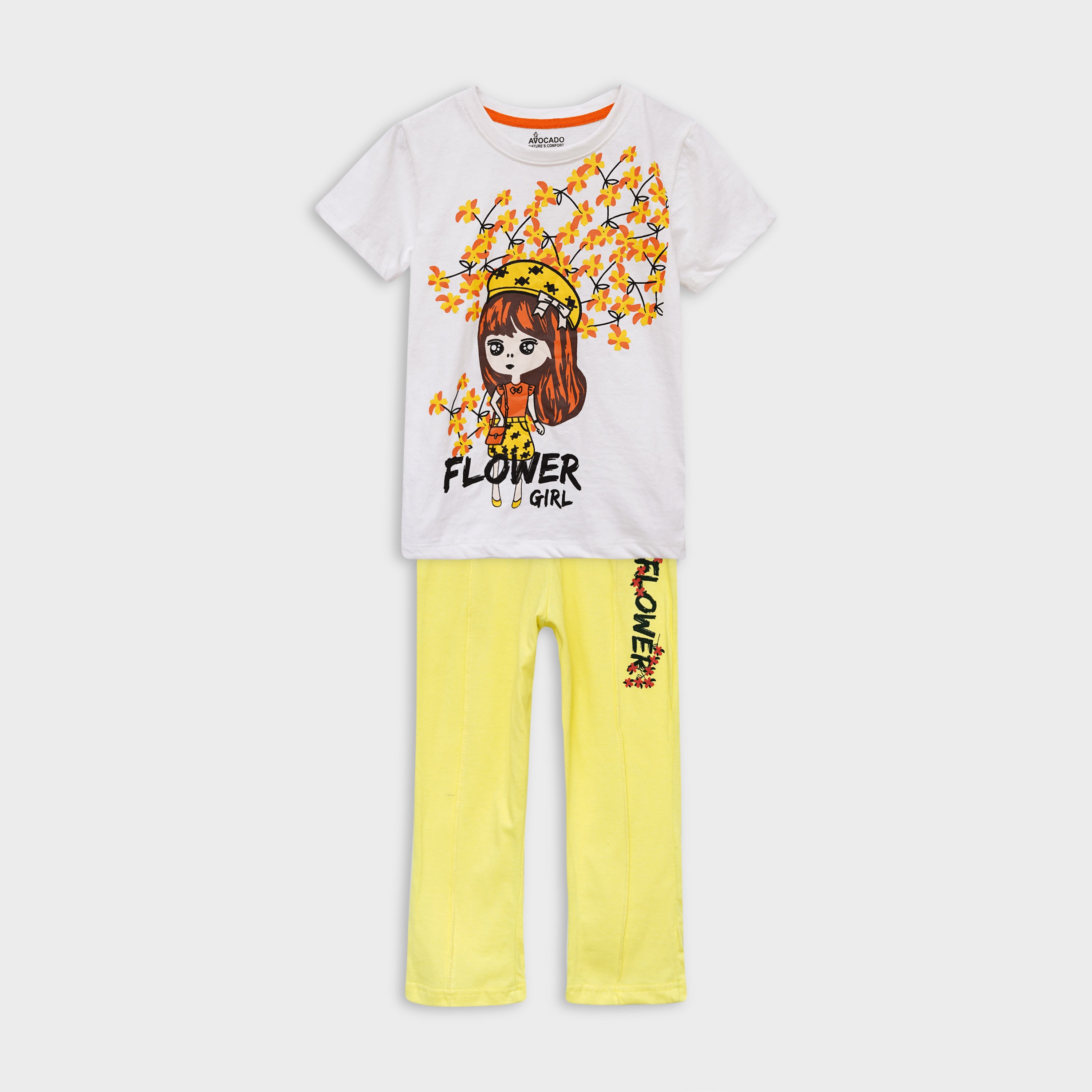 White Flower Girl Summer T-Shirt & Trouser Set