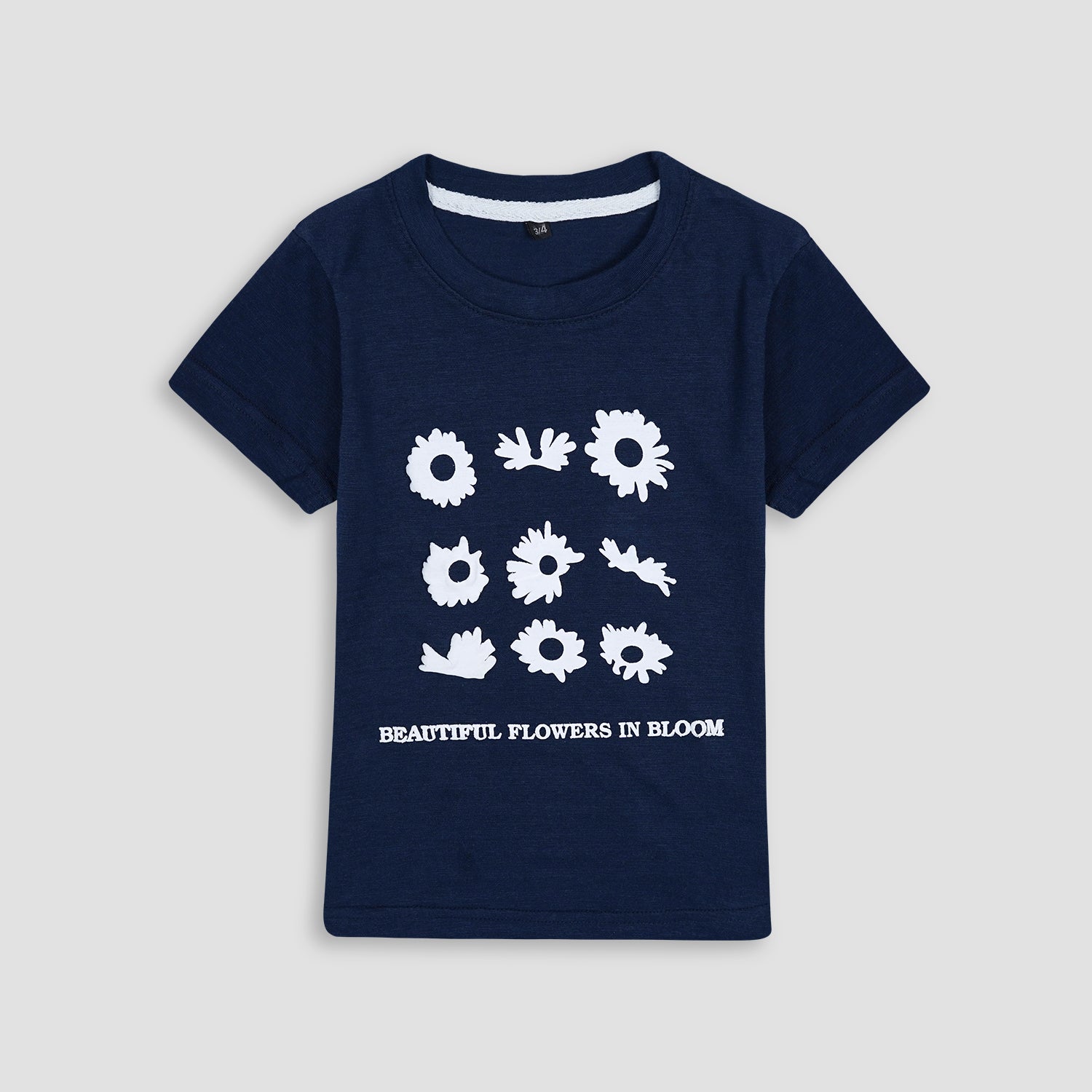 White Puffin Flowers Printed Tee For Girls