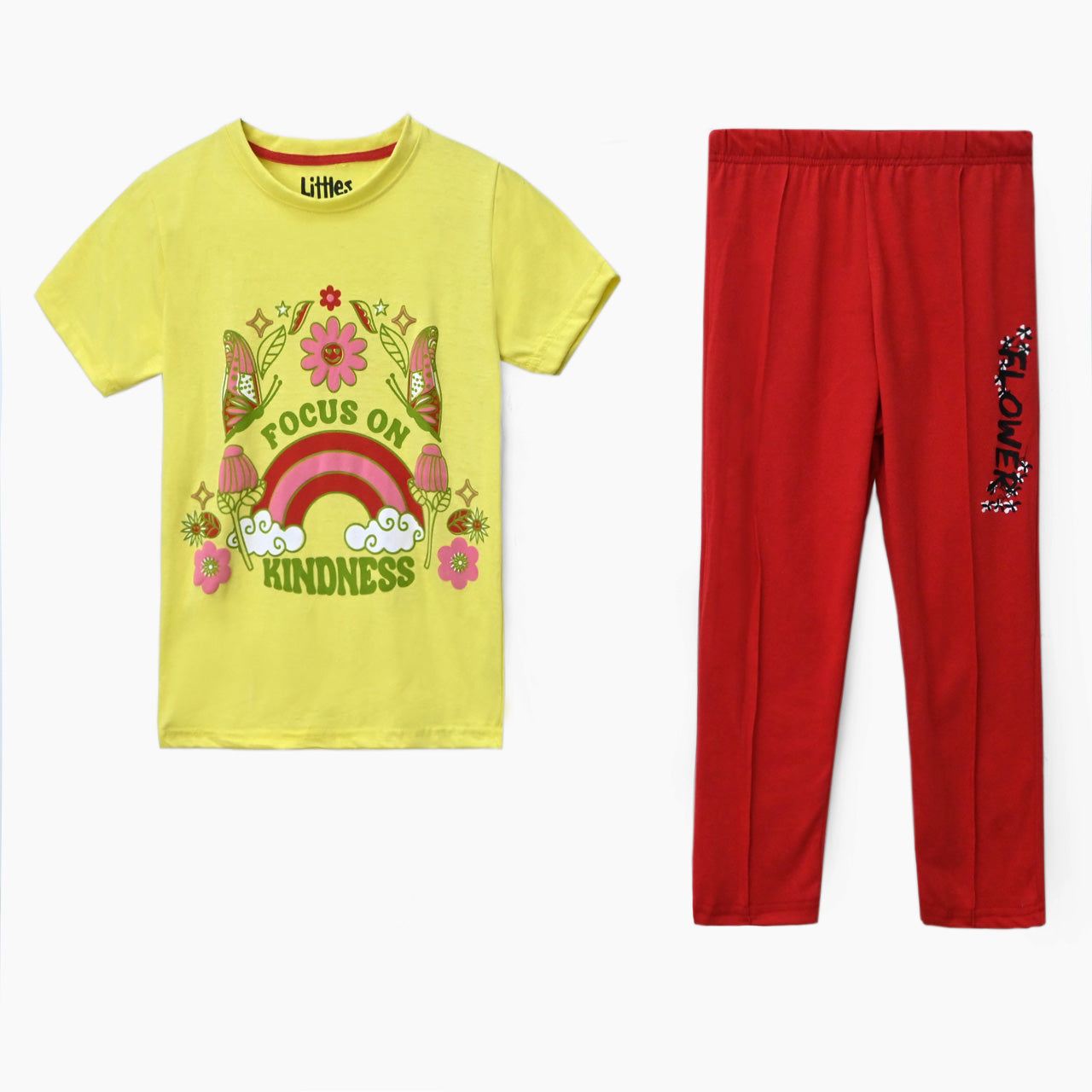 Flower Print Girl Summer T-Shirt & Trouser Set