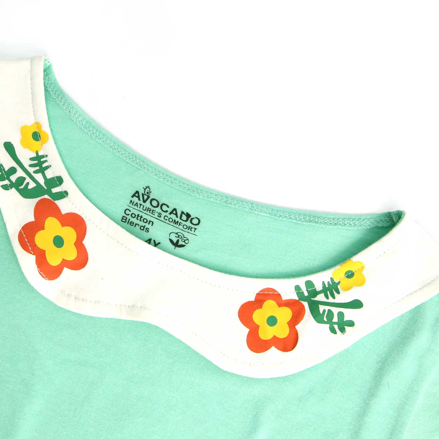 Flower Printed On Neck Girl Summer Cotton T-Shirt & Trouser Set