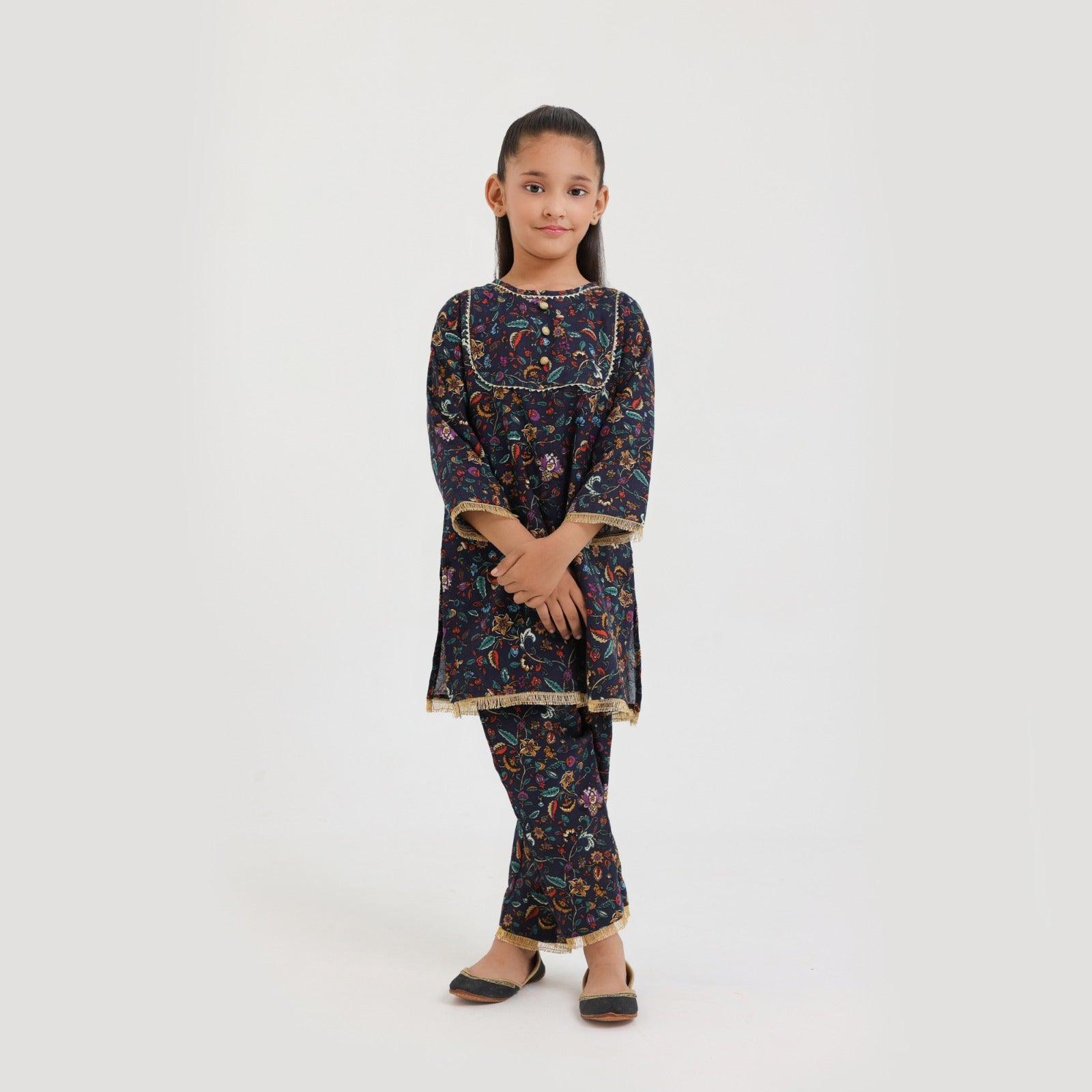 Littles Premium Quality Khaddar Navy Self Printed 2 Pc Suit LTS-1