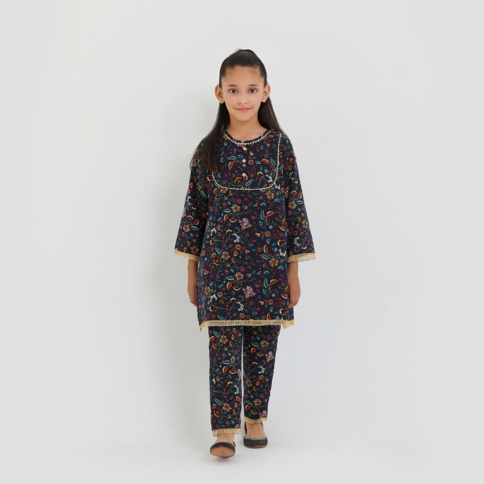 Littles Premium Quality Khaddar Navy Self Printed 2 Pc Suit LTS-1