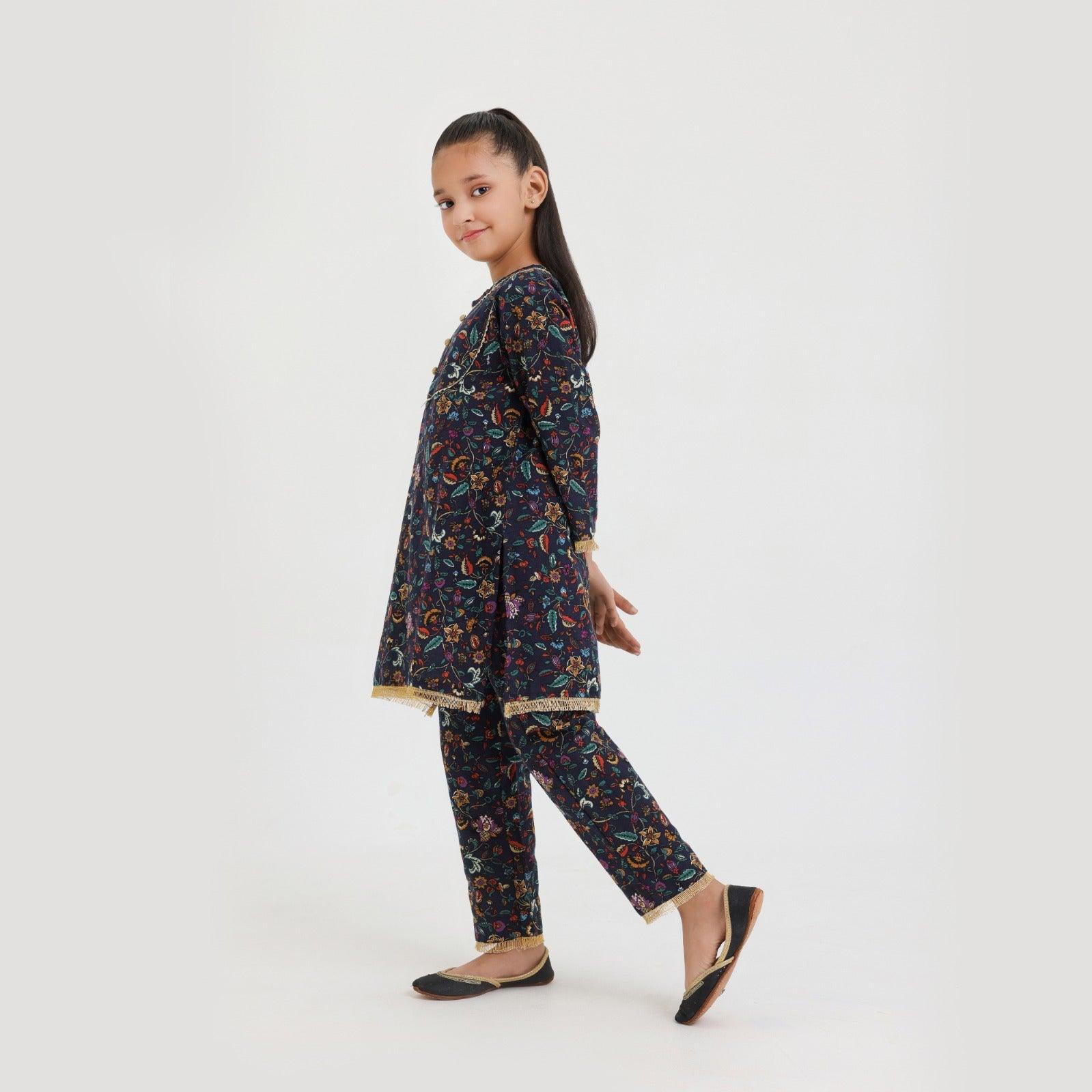 Littles Premium Quality Khaddar Navy Self Printed 2 Pc Suit LTS-1