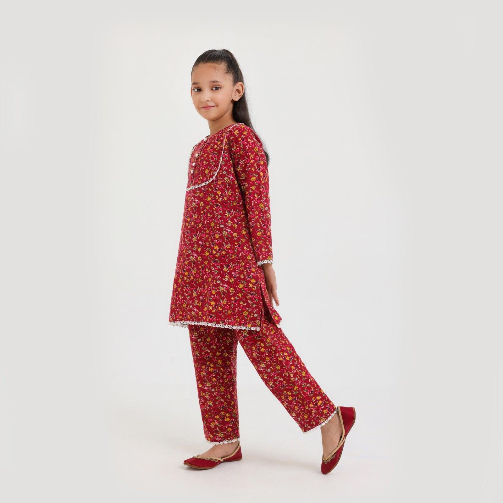 Littles Premium Quality Khaddar Rusty Self Printed 2 Pc Suit LTS-2