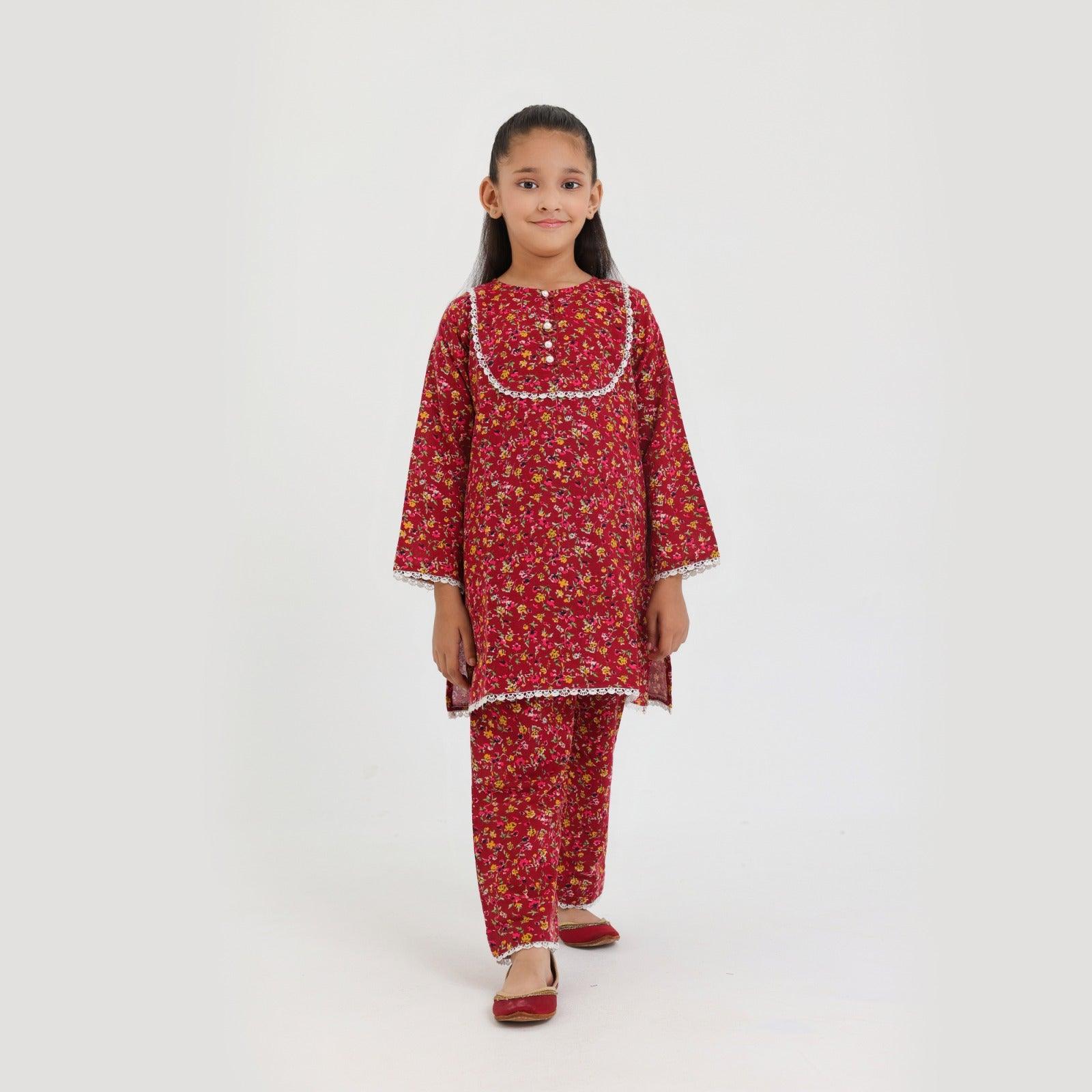 Littles Premium Quality Khaddar Rusty Self Printed 2 Pc Suit LTS-2