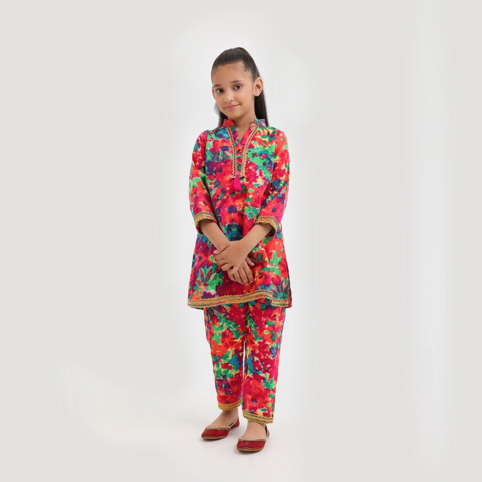 Littles Premium Quality Khaddar Multi colour Self Printed 2 Pc Suit LTS-4