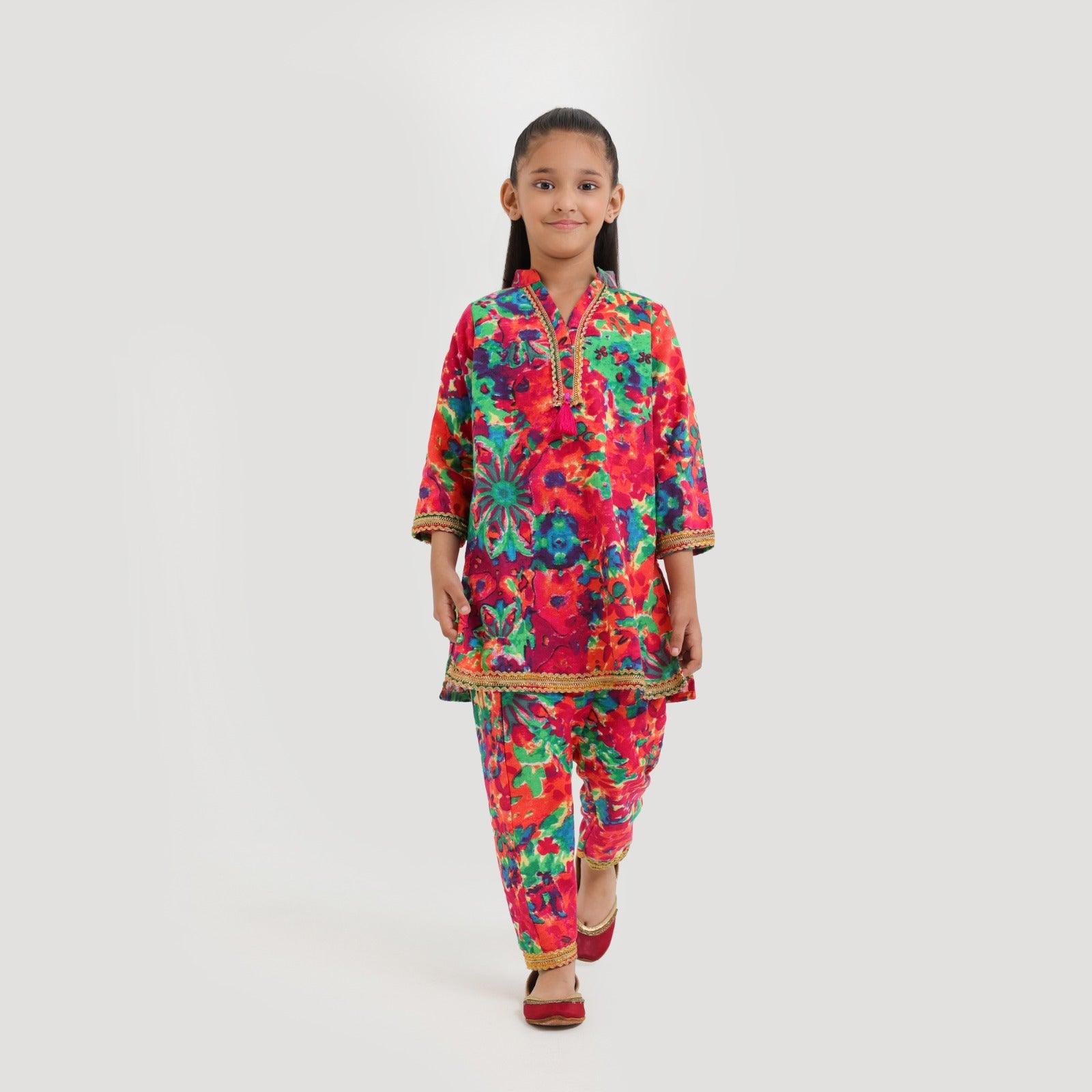 Littles Premium Quality Khaddar Multi colour Self Printed 2 Pc Suit LTS-4