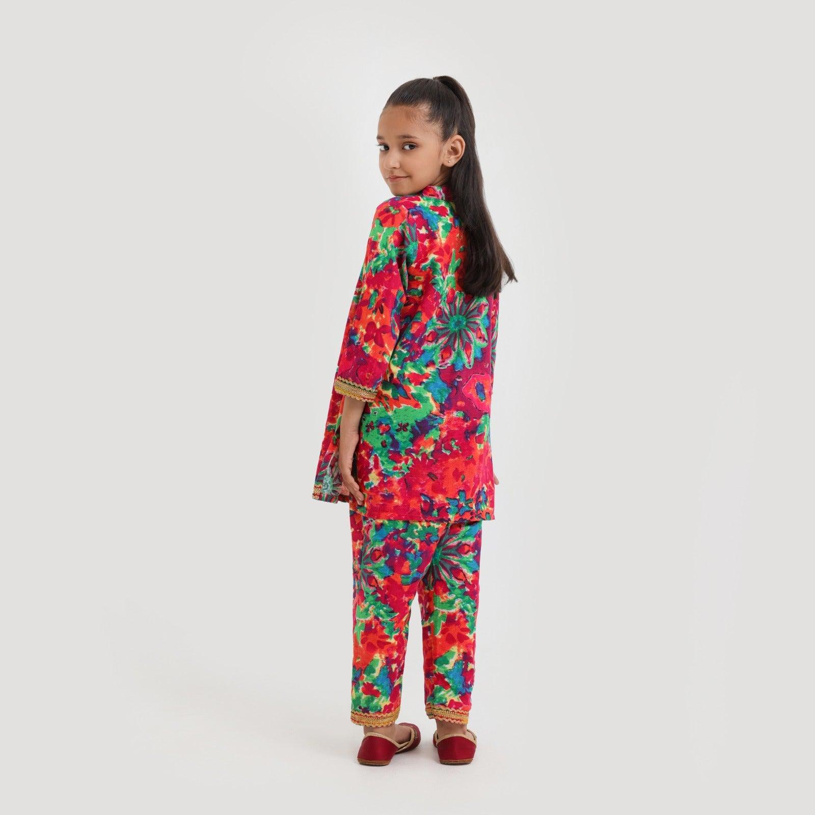 Littles Premium Quality Khaddar Multi colour Self Printed 2 Pc Suit LTS-4