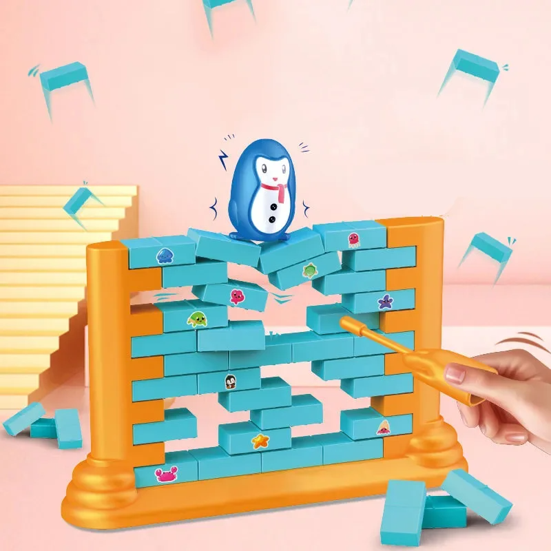 Penguin Wall Stacking Bricks Game